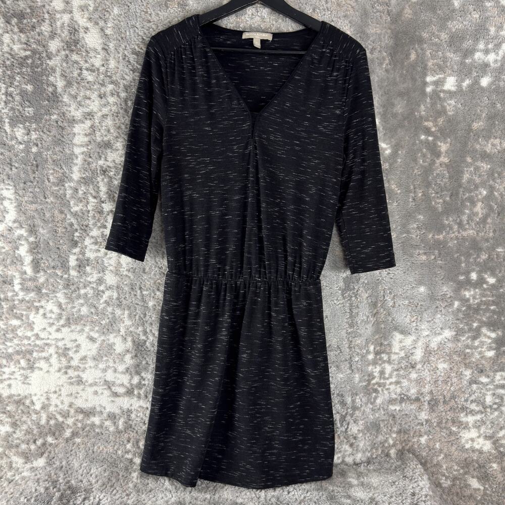 Banana Republic Size S Mini Shirt Dress Black 3/4 Sleeve V Neck Pullover